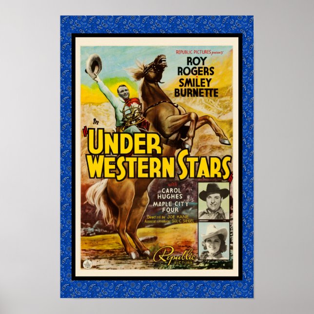 Vintage Cowboy Movie Under The Western Stars Poste Poster (Front)