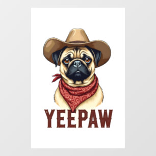 Vintage Cowboy Pug YeePaw Western Dog Illustration