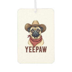 Vintage Cowboy Pug YeePaw Western Dog Illustration Car Air Freshener