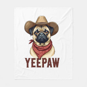 Vintage Cowboy Pug YeePaw Western Dog Illustration Fleece Blanket