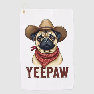 Vintage Cowboy Pug YeePaw Western Dog Illustration Golf Towel
