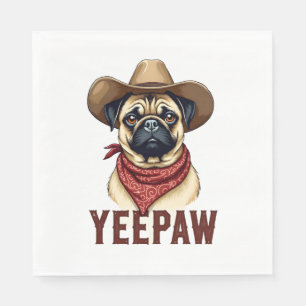 Vintage Cowboy Pug YeePaw Western Dog Illustration Napkin