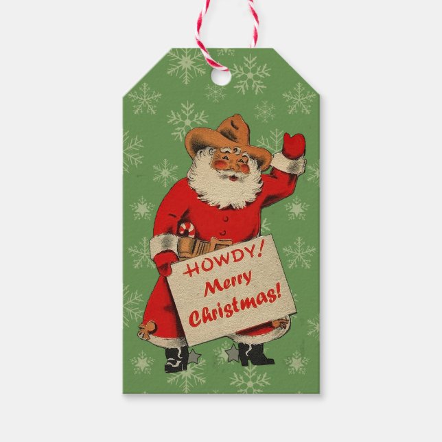 Vintage Cowboy Santa Gift Tags (Front)
