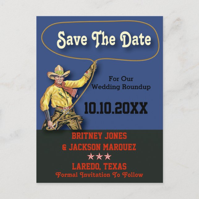 Vintage Cowboy Save The Date Announcement Postcard (Front)