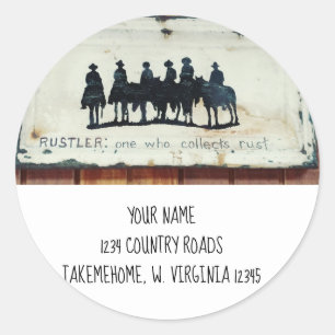 Vintage Cowboy Sign Address Classic Round Sticker