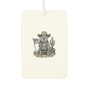 Vintage Cowboy Skeleton Dog Patriotic Shirt Design Car Air Freshener