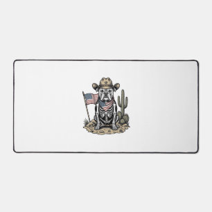 Vintage Cowboy Skeleton Dog Patriotic Shirt Design Desk Mat