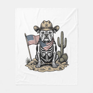 Vintage Cowboy Skeleton Dog Patriotic Shirt Design Fleece Blanket