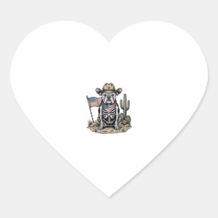 Vintage Cowboy Skeleton Dog Patriotic Shirt Design Heart Sticker