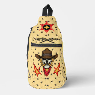 Vintage cowboy skull with Sheriff badge and guns Sling Bag
