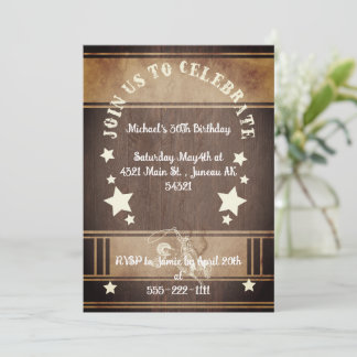 Vintage cowboy themed 30th Birthday Invitation