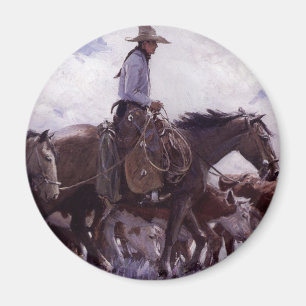 Vintage Cowboy with His Herd of Cattle by Koerner Magnet