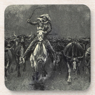 Vintage Cowboys, A Stampede by Frederic Remington Coaster