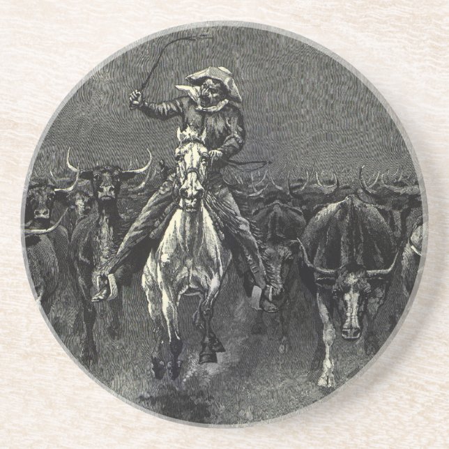 Vintage Cowboys, A Stampede by Frederic Remington Coaster (Front)