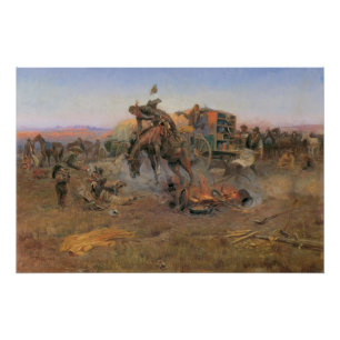 Vintage Cowboys, Camp Cook's Trouble by CM Russell Poster