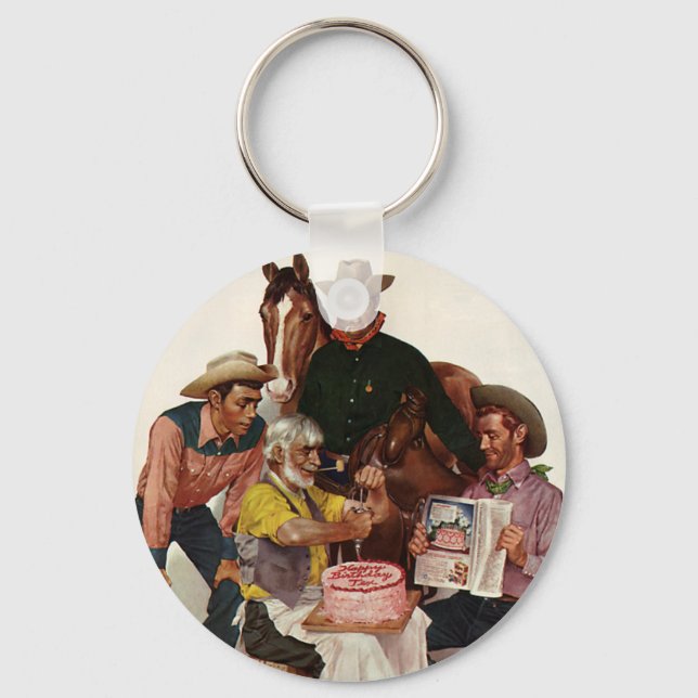 Vintage Cowboys, Happy Birthday Party Tex Key Ring (Front)