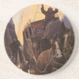 Vintage Cowboys, Hold Up in the Canyon by NC Wyeth Coaster