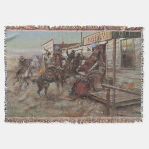 Vintage Cowboys, In Without Knocking by CM Russell Throw Blanket