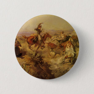 Vintage Cowboys, Jerked Down by CM Russell 6 Cm Round Badge