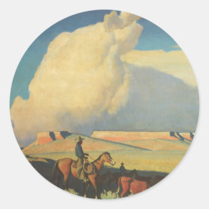 Vintage Cowboys, Open Range by Maynard Dixon Classic Round Sticker