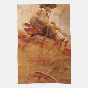 Vintage Cowboys, The Ore Wagon by NC Wyeth Tea Towel