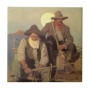 Vintage Cowboys, The Pay Stage by NC Wyeth Ceramic Tile