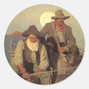 Vintage Cowboys, The Pay Stage by NC Wyeth Classic Round Sticker