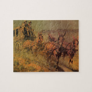 Vintage Cowboys, The Stage Coach by John Borein Jigsaw Puzzle