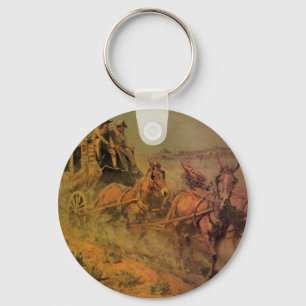 Vintage Cowboys, The Stage Coach by John Borein Key Ring