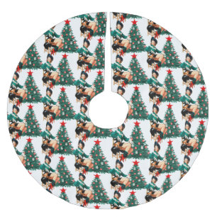 Vintage Cowgirl and Christmas Tree 2 Brushed Polyester Tree Skirt
