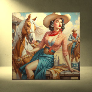 Vintage Cowgirl Ceramic Tile