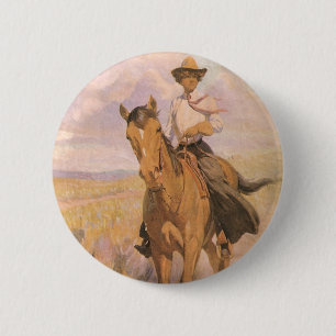 Vintage Cowgirl Cowboy, Woman on Horse by Dunton 6 Cm Round Badge