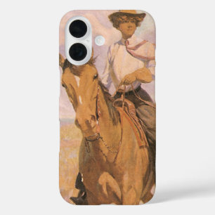 Vintage Cowgirl Cowboy, Woman on Horse by Dunton iPhone 16 Case