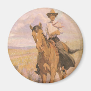 Vintage Cowgirl Cowboy, Woman on Horse by Dunton Magnet