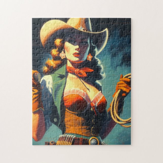 Vintage Cowgirl Painting Jigsaw Puzzle (Vertical)
