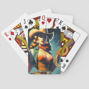 Vintage Cowgirl Painting Playing Cards