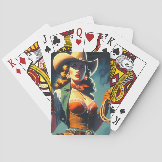 Vintage Cowgirl Painting Playing Cards (Back)