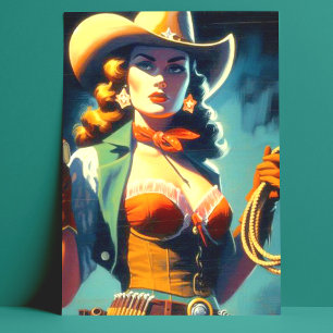 Vintage Cowgirl Painting Postcard