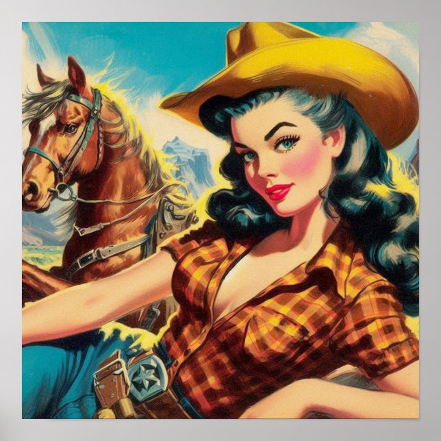 Vintage Cowgirl Painting Poster (Front)