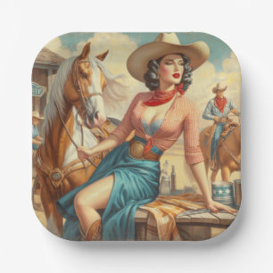 Vintage Cowgirl Paper Plate