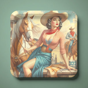 Vintage Cowgirl Paper Plate