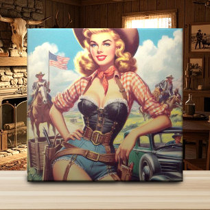 Vintage Cowgirl Pin Up Ceramic Tile