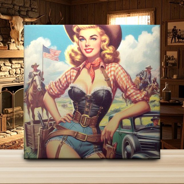 Vintage Cowgirl Pin Up Ceramic Tile (Creator Uploaded)