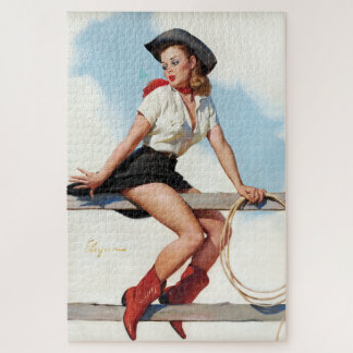 Vintage Cowgirl Pin-Up Girl Art Retro Western Jigsaw Puzzle