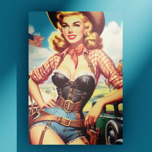 Vintage Cowgirl Pin Up Postcard