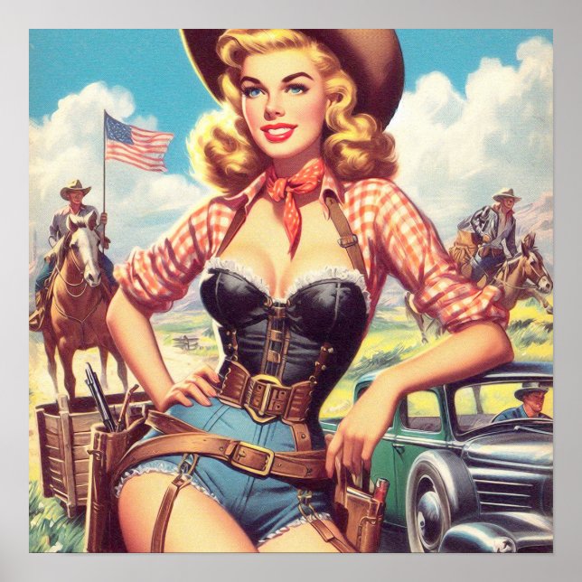 Vintage Cowgirl Pin Up Poster (Front)