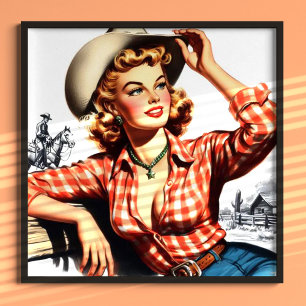 Vintage Cowgirl Pin Up Poster