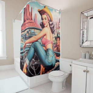 Vintage Cowgirl Pin Up Shower Curtain