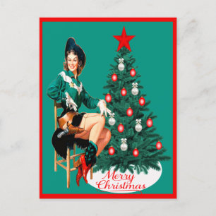 Vintage Cowgirl Red Boots W/Tree PC Postcard