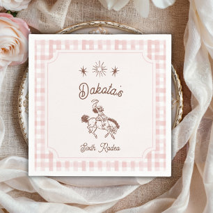 Vintage Cowgirl Rodeo Pink Gingham Girl Birthday  Napkin